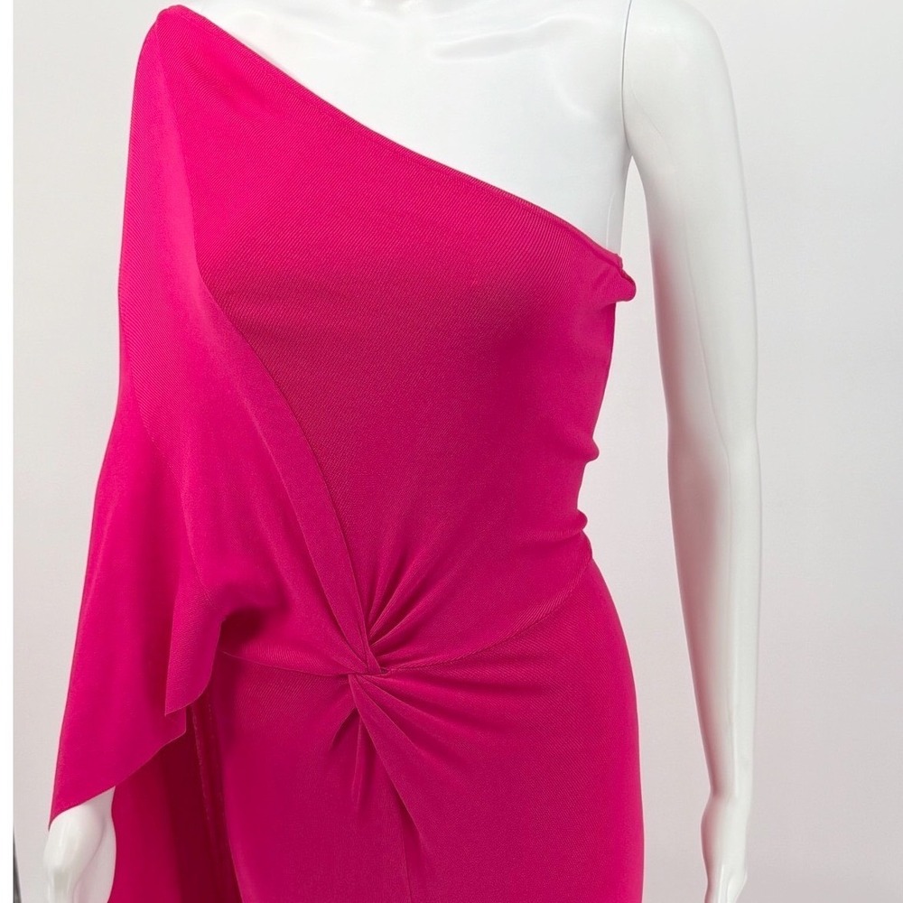 Zara Pink One Shoulder Cape Sleeve Knot Front Ribbed Knit Maxi Dress L 102-65 - Picture 13 of 16